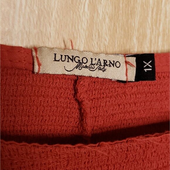Lungo L'arno Womens Plus Red Linen Gauzy Boxy Lagan Shirt 1X - Picture 5 of 7